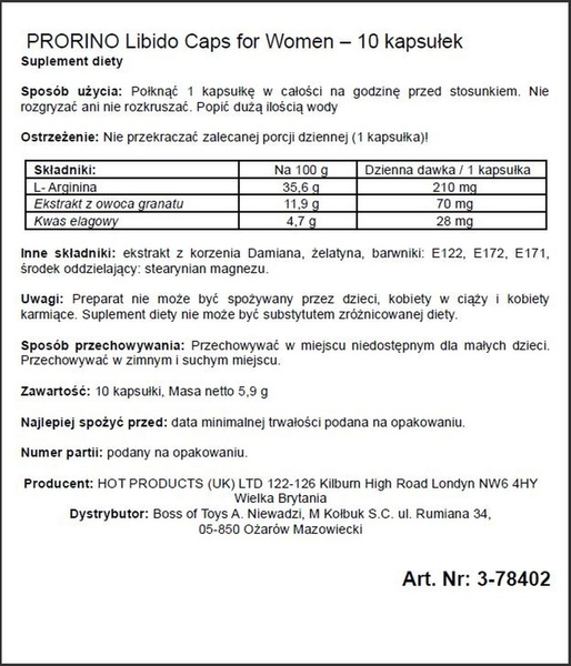 Капсулы женские PRORINO Premium для повышения либидо (цена за упаковку, 10 капсул) HOT78402 фото