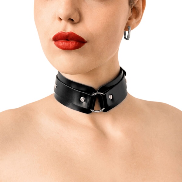 БДСМ-ошейник с кольцом Art of Sex - Martina Collar with ring, натуральная кожа, цвет черный SX0517 фото