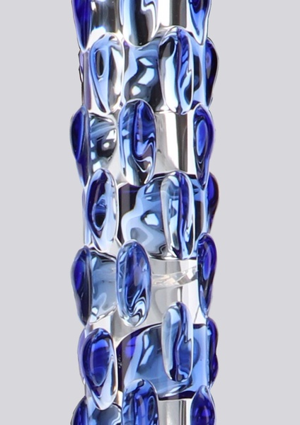 Фаллоимитатор стеклянный с рельефом Diamond Dazzler прозрачный с голубым, 18 см х 3.5 см TJ10614 фото