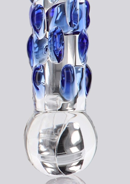 Фаллоимитатор стеклянный с рельефом Diamond Dazzler прозрачный с голубым, 18 см х 3.5 см TJ10614 фото