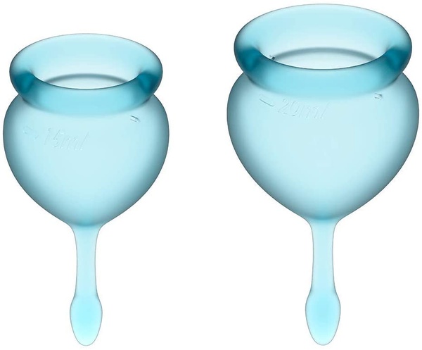 Набор менструальных чаш Satisfyer Feel Good (light blue), 15мл и 20мл, мешочек для хранения T360906 фото