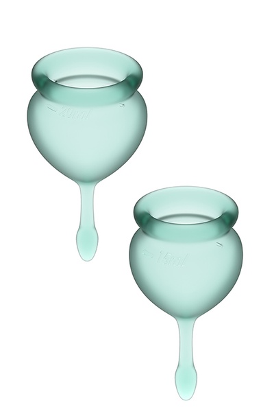 Набор менструальных чаш Satisfyer Feel Good (dark green), 15мл и 20мл, мешочек для хранения T360103 фото