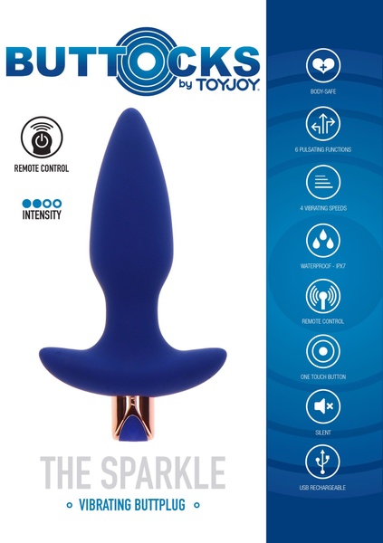Анальная пробка с вибрацией Toy Joy Sparkle Buttplug с дистанционным управлением, синий TJ10225 фото