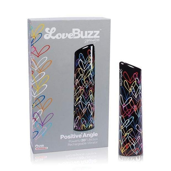 Вибратор-пуля Screaming O LoveBuzz Positive Angle, черный с разноцветными сердечками LB31046 фото