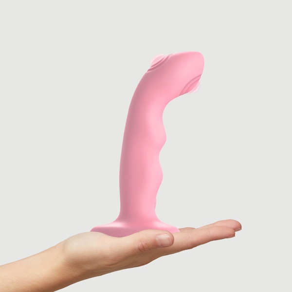 Насадка для страпона с двойной точечной пульсацией Strap-On-Me TAPPING DILDO WAVE - CORAL PINK SO9622 фото