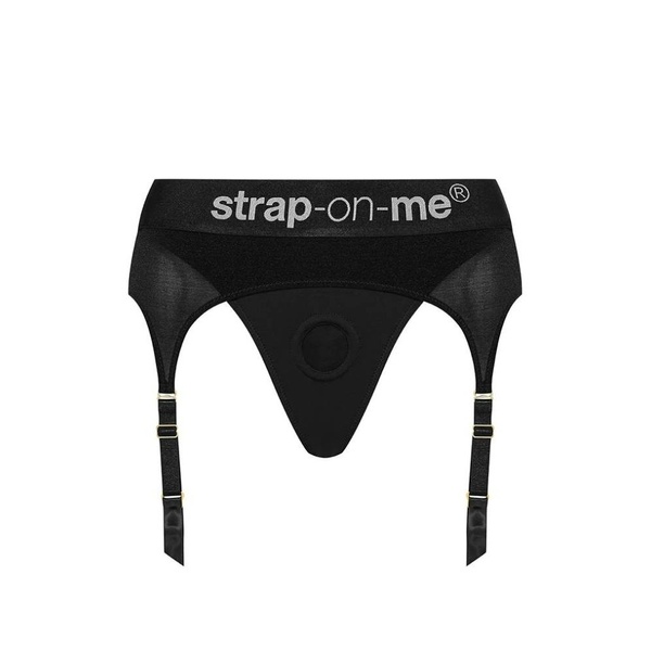 Трусики для страпона, XXL, с подвязками для чулок Strap-On-Me черные E32796 фото