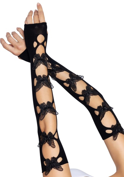 Митенки Leg Avenue Butterfly applique arm warmers Black, бабочки SO8575 фото