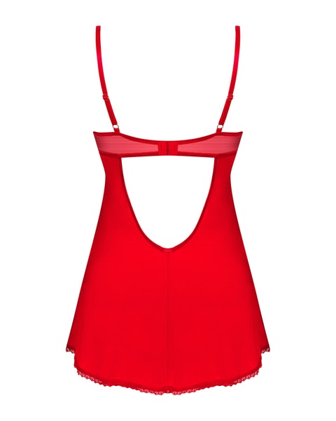 Пеньюар Obsessive Ingridia chemise & thong M/L, красный, сорочка, стринги SO9037 фото