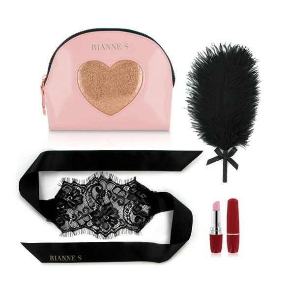 Набор в сумочке вибратор-помадка, перышко и маска Rianne S Essentials Kit d'Amour Roze/Goud RS27850 фото