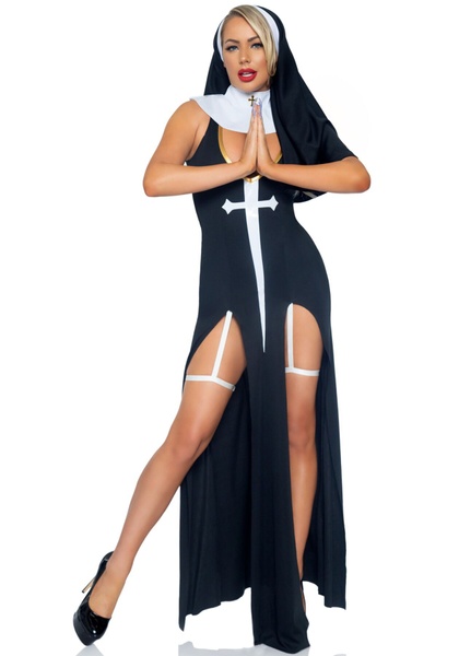 Костюм монашки-грешницы Leg Avenue Sultry Sinner S, платье, головной убор, воротник SO7995 фото