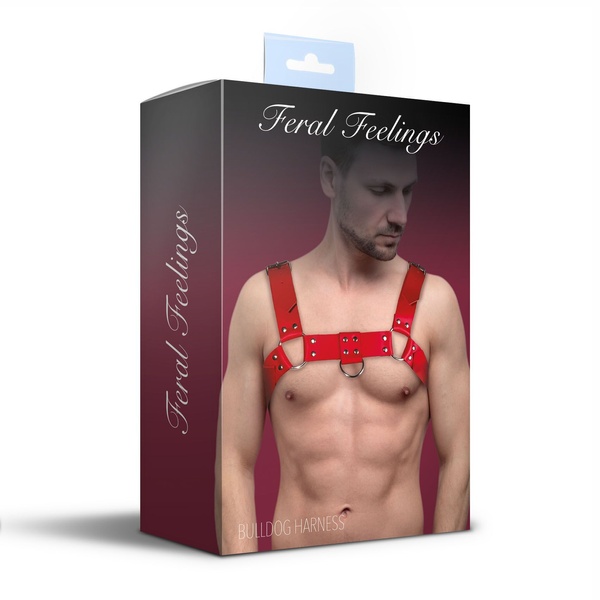 Мужская портупея на грудь из натуральной кожи Feral Feelings - Bulldog Harness Red SO9413 фото