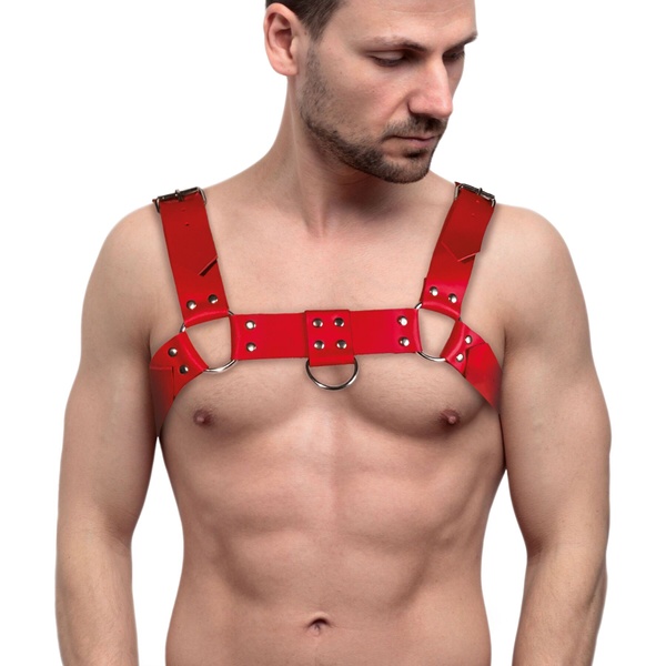 Мужская портупея на грудь из натуральной кожи Feral Feelings - Bulldog Harness Red SO9413 фото