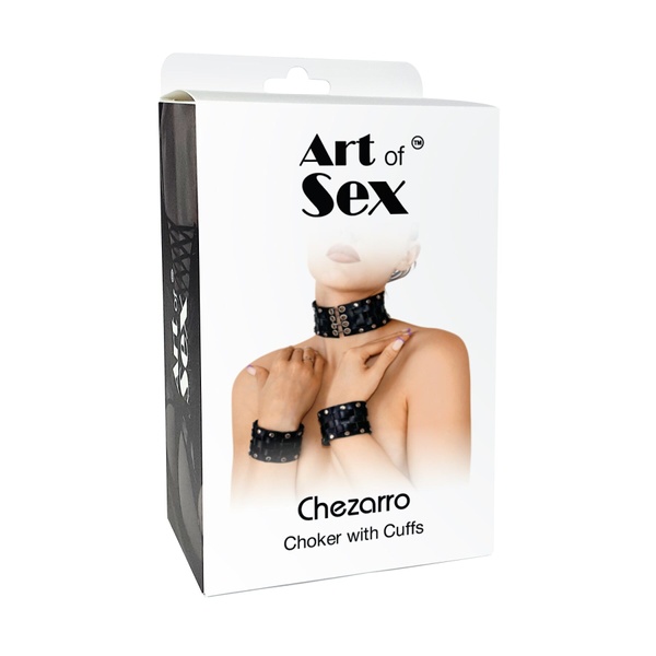 Кожаный чокер с манжетами Art of Sex - Leather Chezarro SO9747 фото