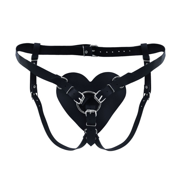 Трусики Сердце для страпона из натуральной кожи Feral Feelings - Hearts Strap-on Belt Black SO9417 фото