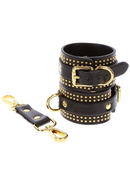 Поножі Taboom Vogue Studded Ankle Cuffs Set із веганської шкіри, чорні із золотистою фурнітурою TB17421 фото