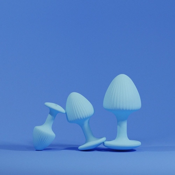 Набор анальных пробок с рельефом UPKO The Mushroom силиконовые, голубые, 3 шт. U65153 фото