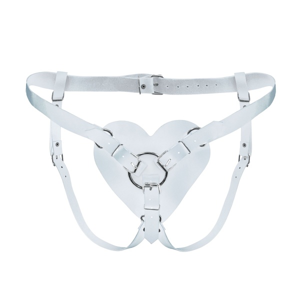 Трусики Сердце для страпона из натуральной кожи Feral Feelings - Hearts Strap-on Belt White SO9418 фото