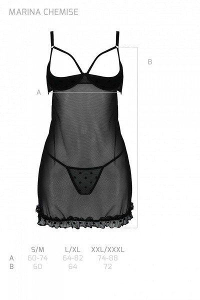 Пеньюар MARINA CHEMISE black S/M - Passion SO9724 фото