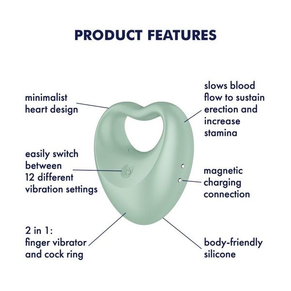 Гибридный вибратор (эрекционное кольцо, вибратор на палец) в форме Сердца Satisfyer Perfect Pair 3 SO8409 фото