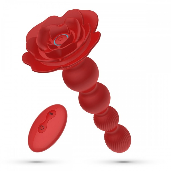 Анальная елочка Роза с вибрацией и ротацией Rosaline Crushious, с пультом, силиконовая, красная C24272 фото