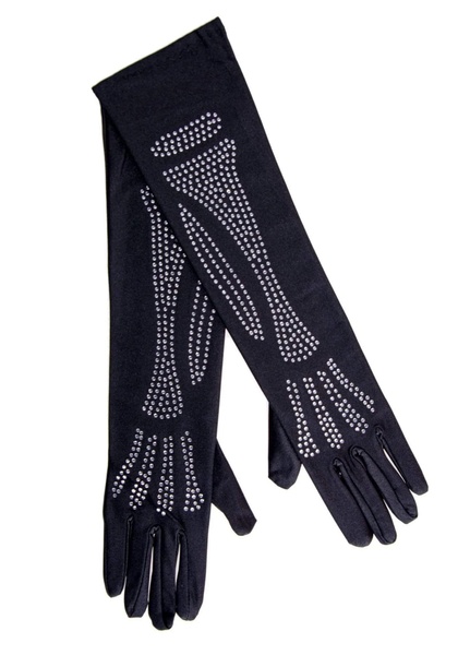 Перчатки со стразами Skeleton Bone Elbow Length Gloves от Rhinestone Leg Avenue, черные O\S 2710 фото