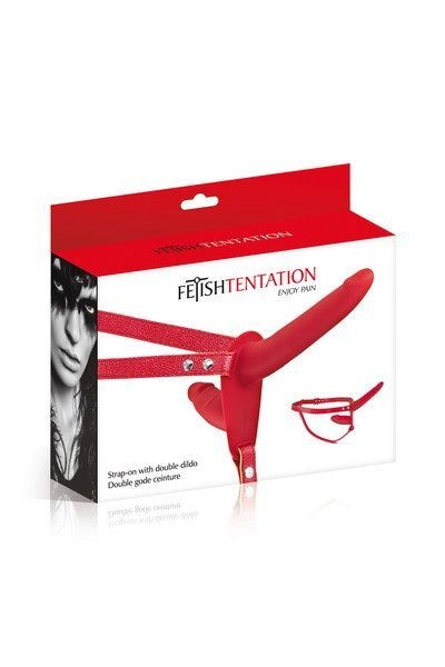 Подвійний страпон Fetish Tentation Strap-On with Double Dildo Red (м'ята упаковка!) SO3750-R фото