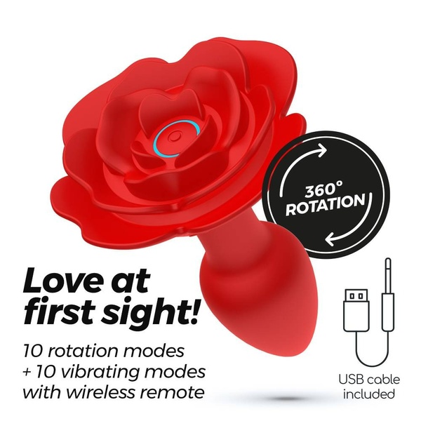 Анальная пробка роза с вибрацией и ротацией Crushious Giulietta Rotating с дистанционным пультом C23355 фото