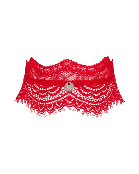 Широкий кружевной чокер Obsessive Bergamore choker, red SO7686 фото