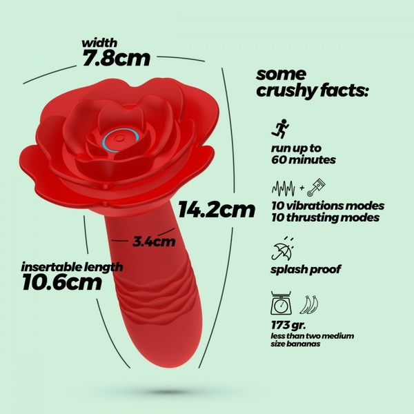 Анальная пробка роза с вибрацией и фрикциями Romeo Crushious, с пультом, силиконовая, красная C24267 фото